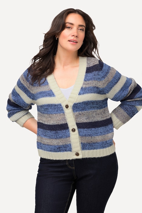 Strickjacke, Streifen, kurz, V-Ausschnitt, Langarm