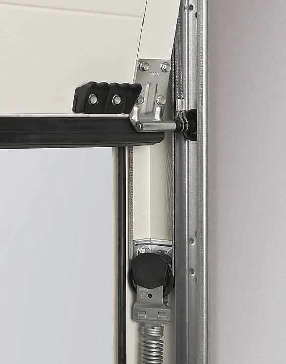 Porte de garage sectionnelle acier EcoStar WoodGrain blanc aluminium RAL 9006 - l.300 x h.200 cm - motorisée