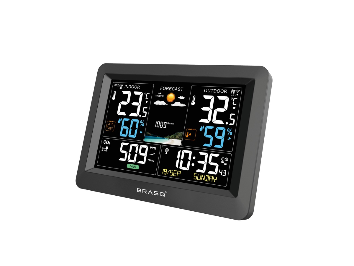 BRASQ CO2 Binnen en buiten Weerstation - Black