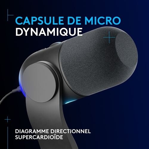 Microphone Logitech G Yeti GX gaming RVB dynamique avec LIGHTSYNC, USB