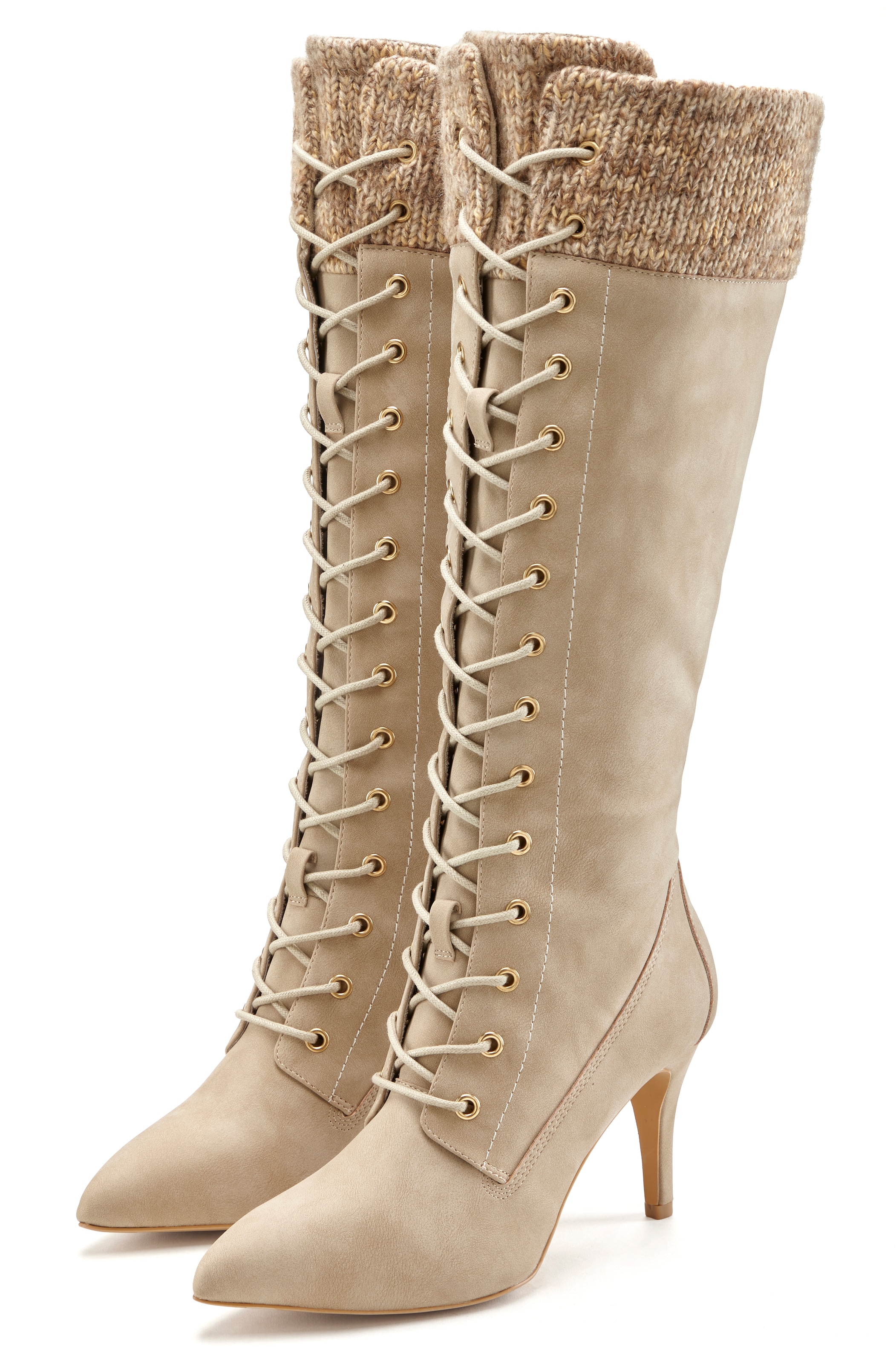 LASCANA Stiefel »Stiefelette, Langer Stiefel«  mit spitz zulaufender Form und Strickeinsatz