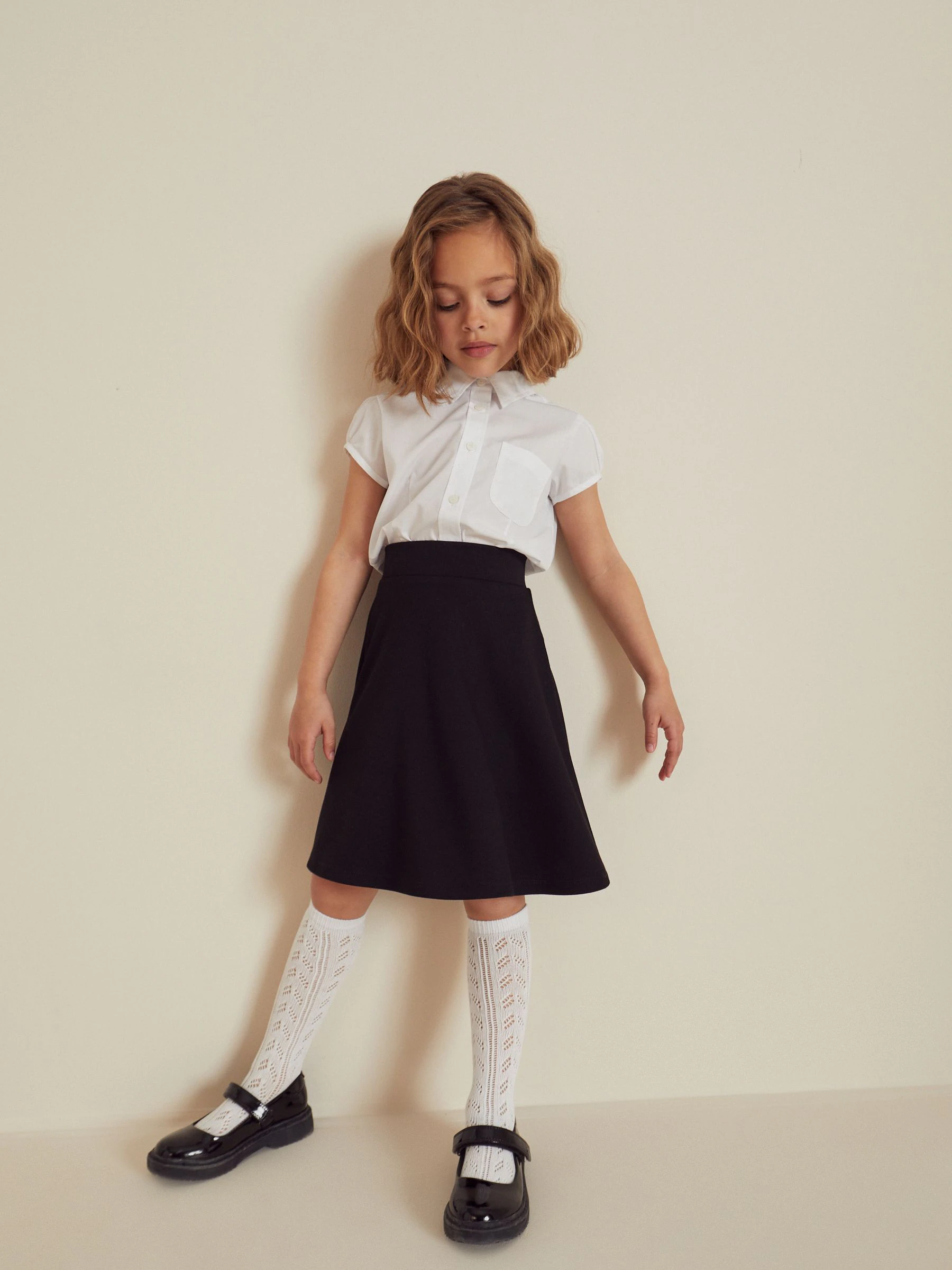 Zwart - Jersey stretch school skater rok met elastische taille (3 - 17 jr)