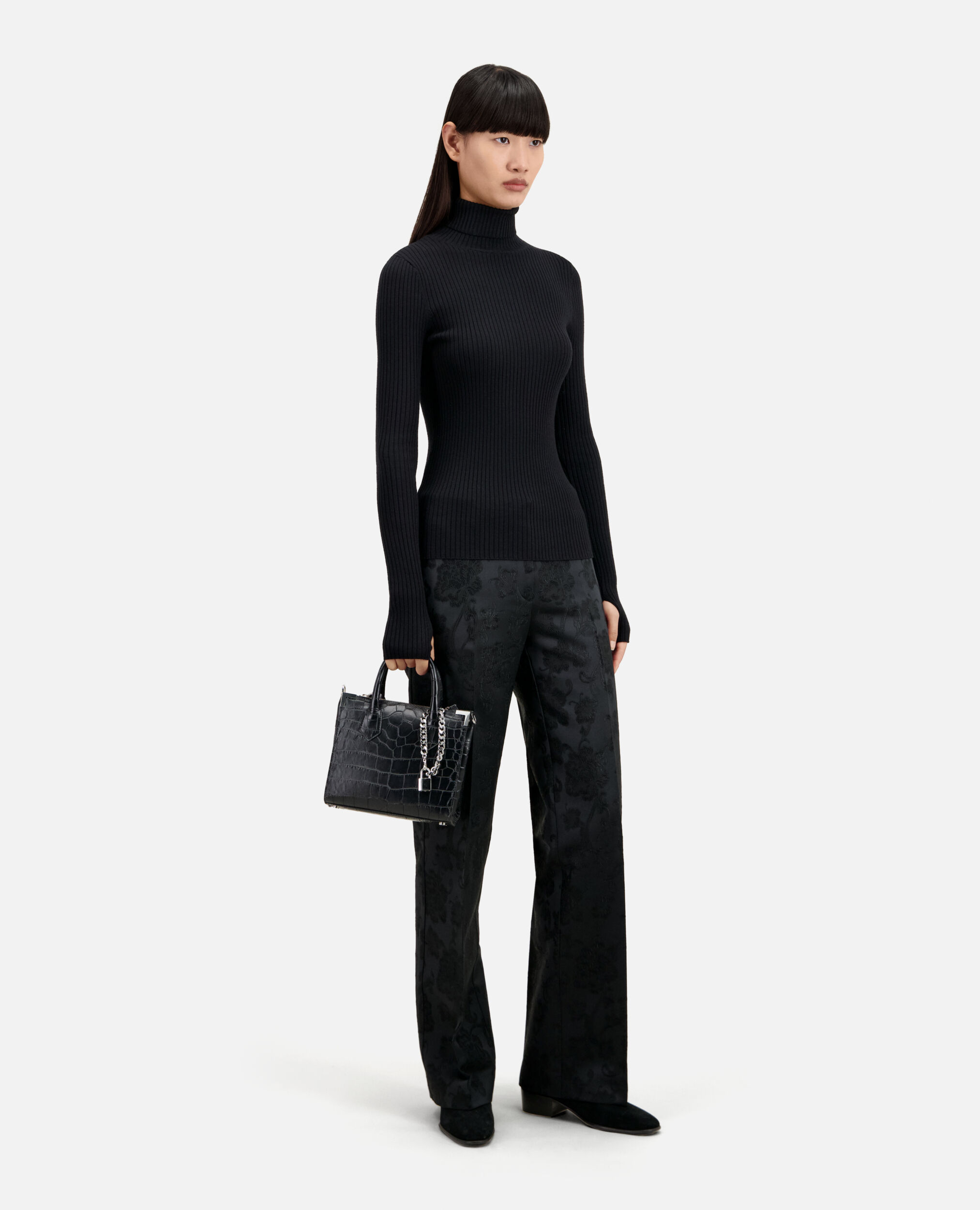 Black ribbed fine knit sweater