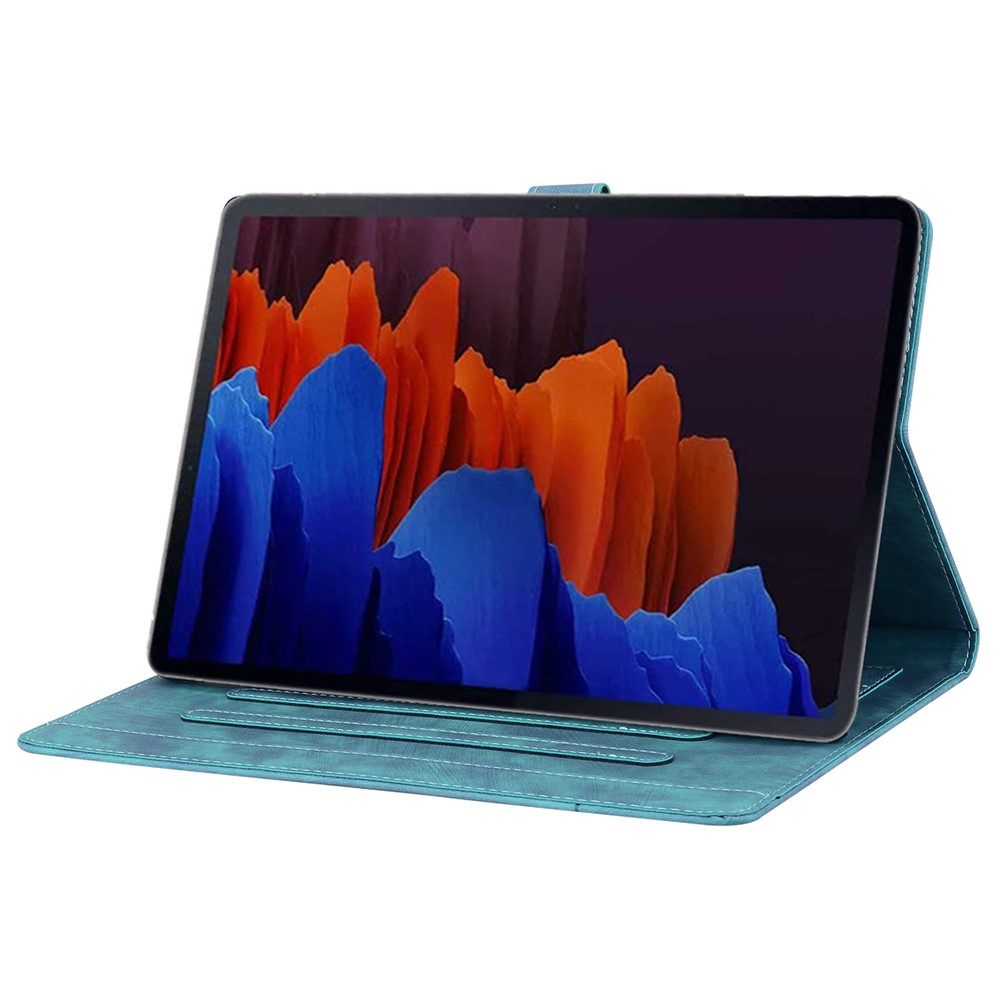 Samsung Galaxy Tab S11 Ultra Leder Tasche Flip Cover Blumen Imprint   S-Pen Halterung - Hellblau