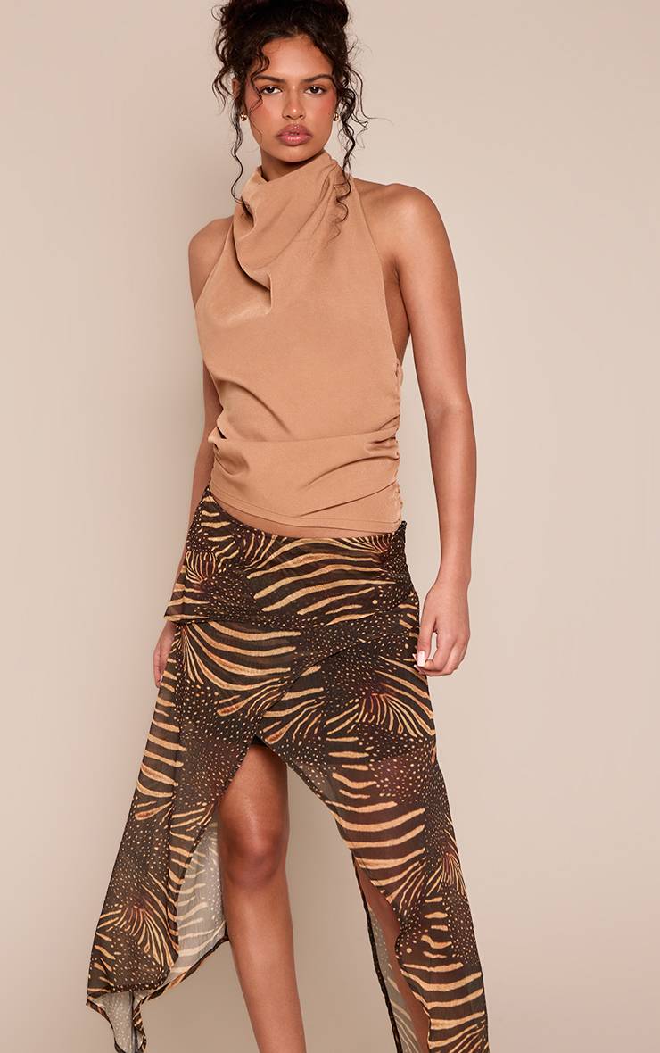 Marron Jupe Midi En Mousseline