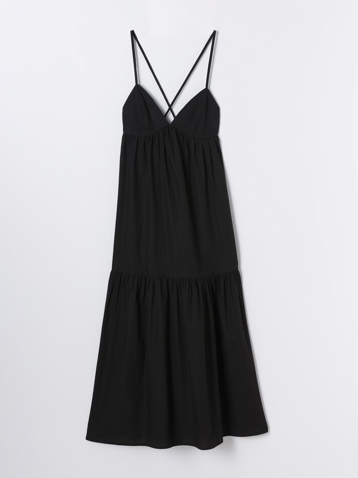 Vestido midi de alças finas - Preto