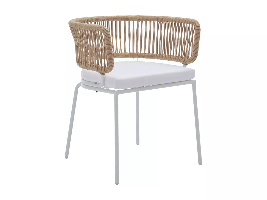 Lot de 2 fauteuils de jardin en métal et corde - Beige avec coussin blanc - PISTO de MYLIA
