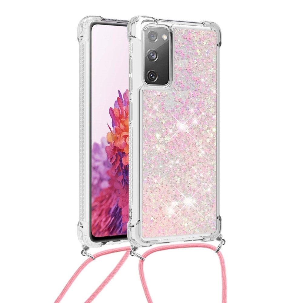 Samsung Galaxy S20 FE / S20 FE 5G Necklace Gummi Hülle Liquid Glitzer   Handykette (130cm) - Rosa