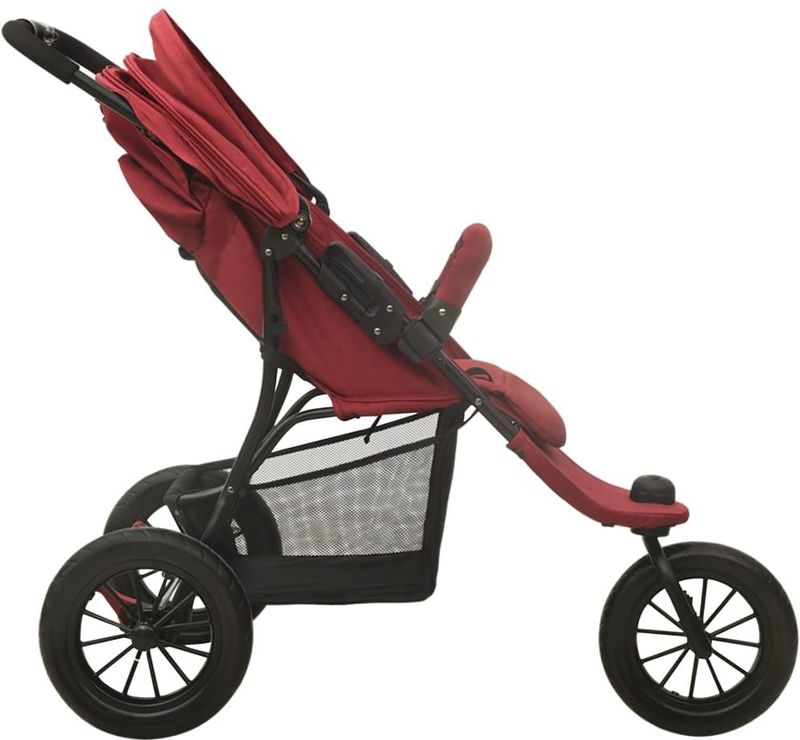 Buggy - Rood - Staal en Linnen - Verstelbare Rugleuning en Voetensteun