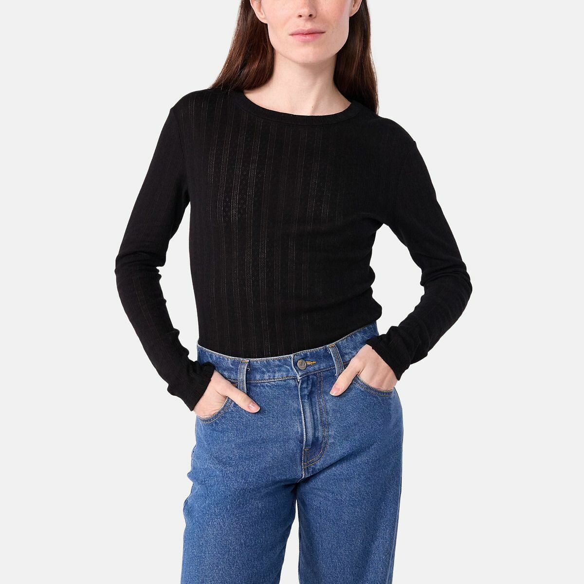 PETIT BATEAU<br>Camiseta feminina icônica feita de algodão vazado