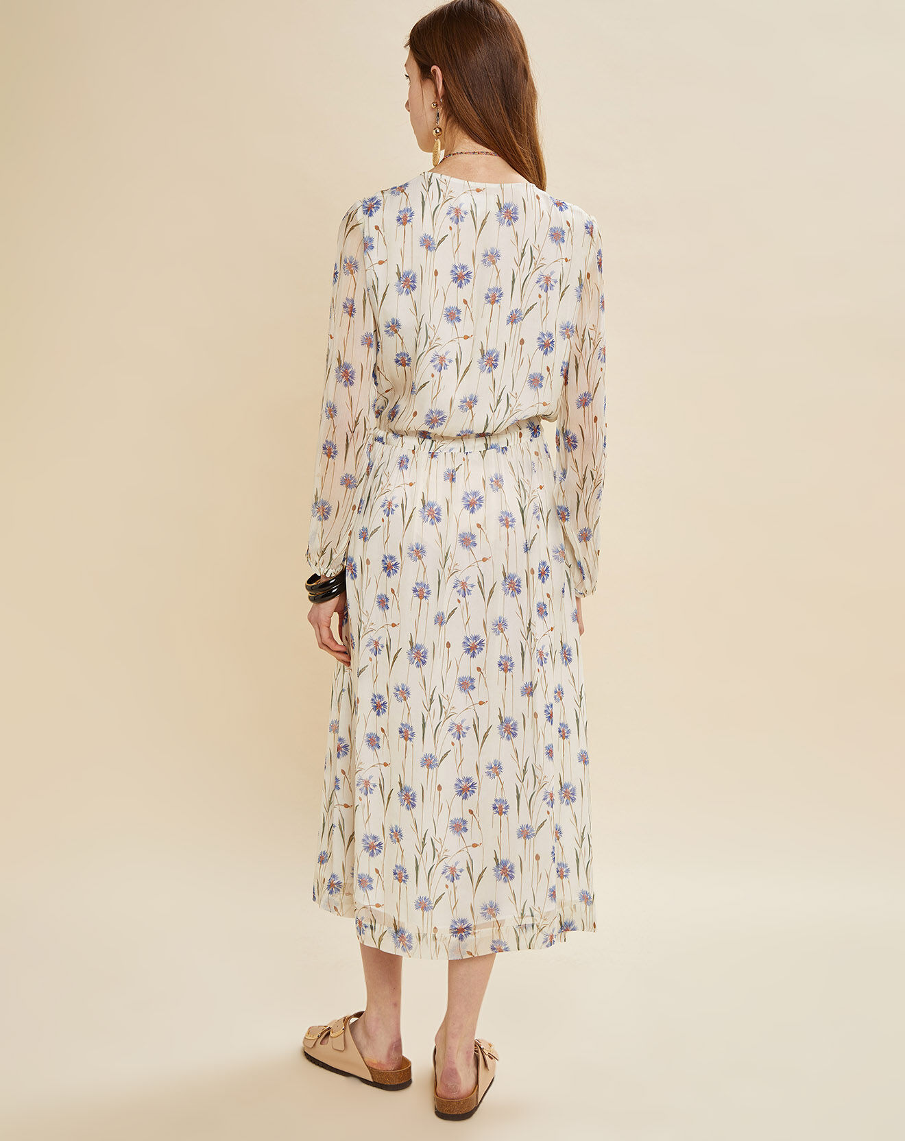 Chloé Stora Robe Ronald à fleurs écru/bleu