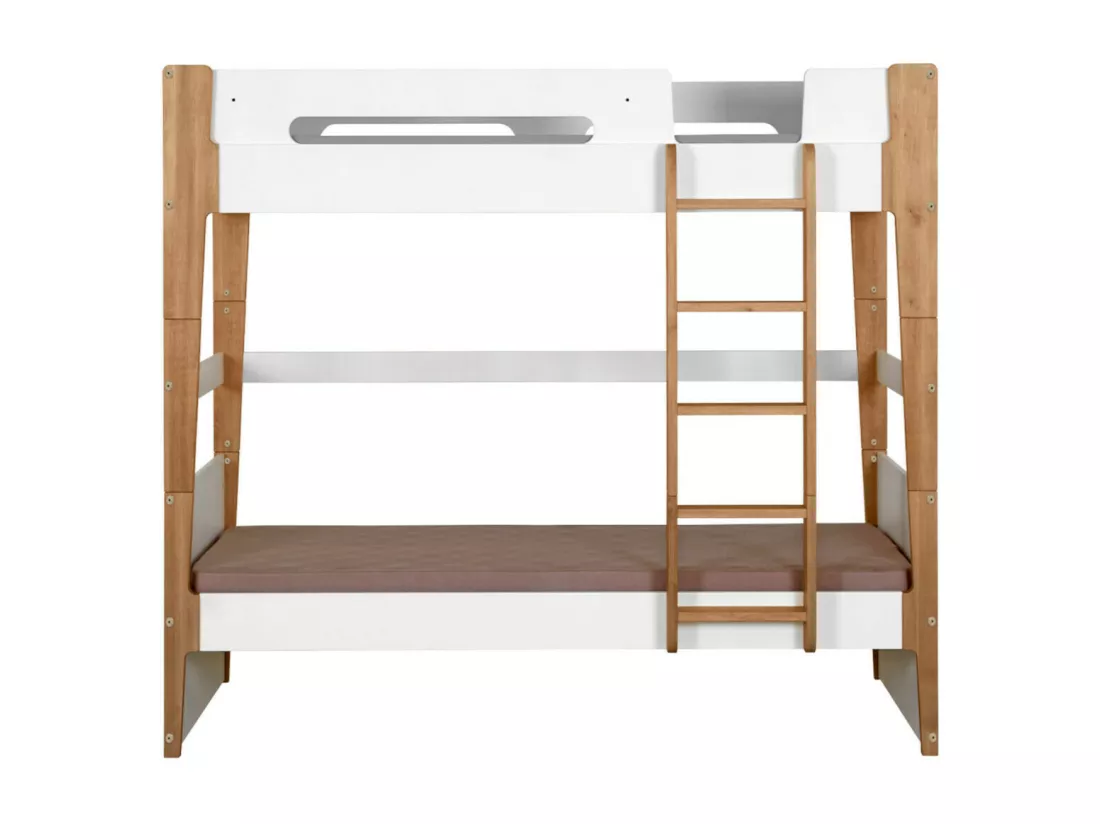 Lit superposé modulable gigogne 90x190 cm bois massif blanc et bois ROMY