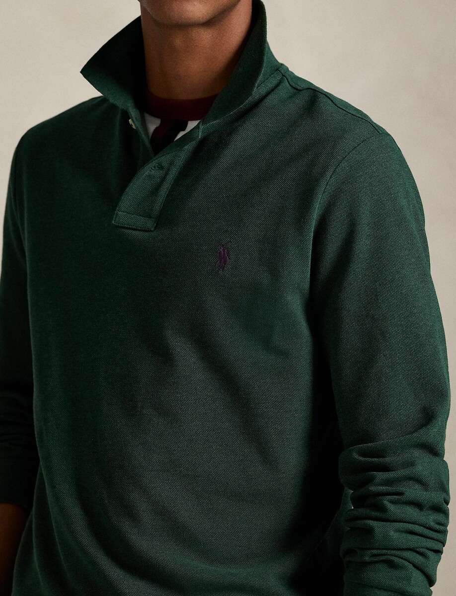 POLO RALPH LAUREN<br>Polo de manga comprida com corte justo em piqué