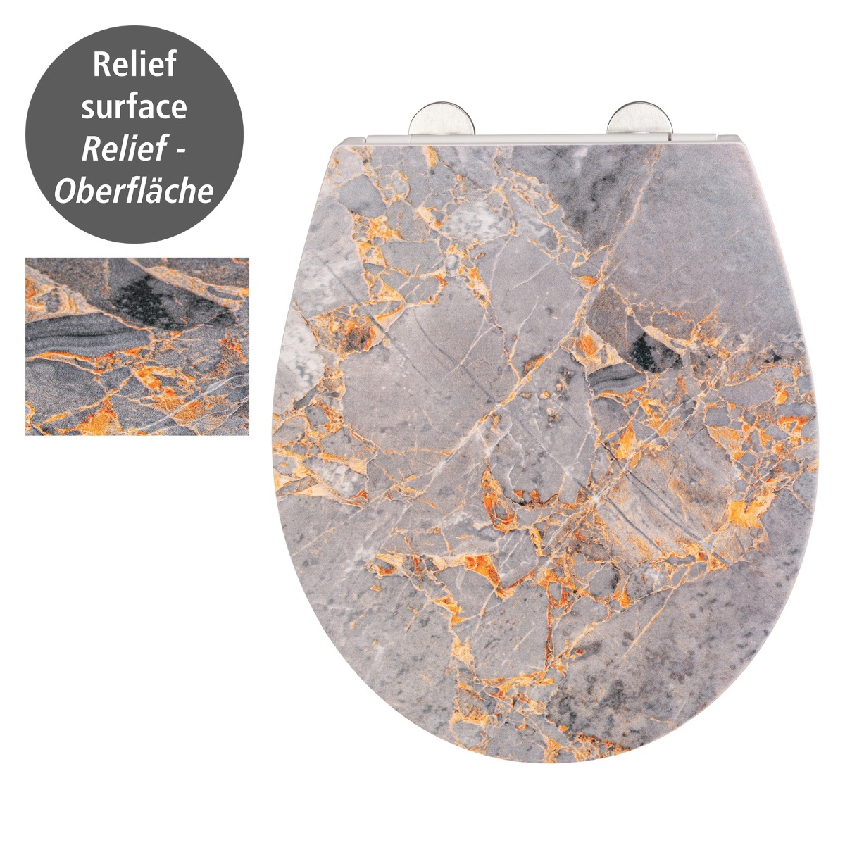 Wenko Embossed softclose toiletzitting Grey Marble