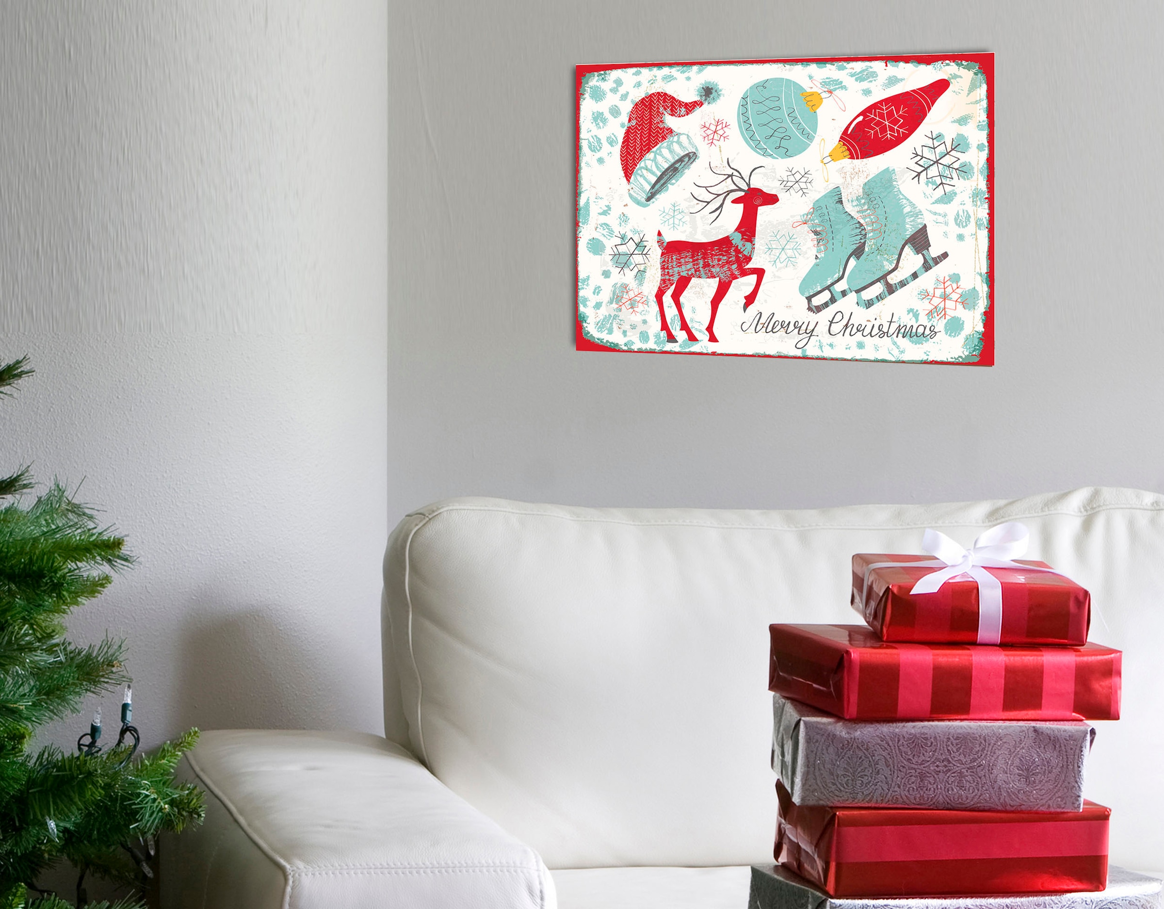 queence Metallbild »Christmas Essentials« Hirsch | Schriftzug | Schriftzüge | Weihnachten | Weihnachtsbaumkugel 1 Stk. tlg. Stahlschilder