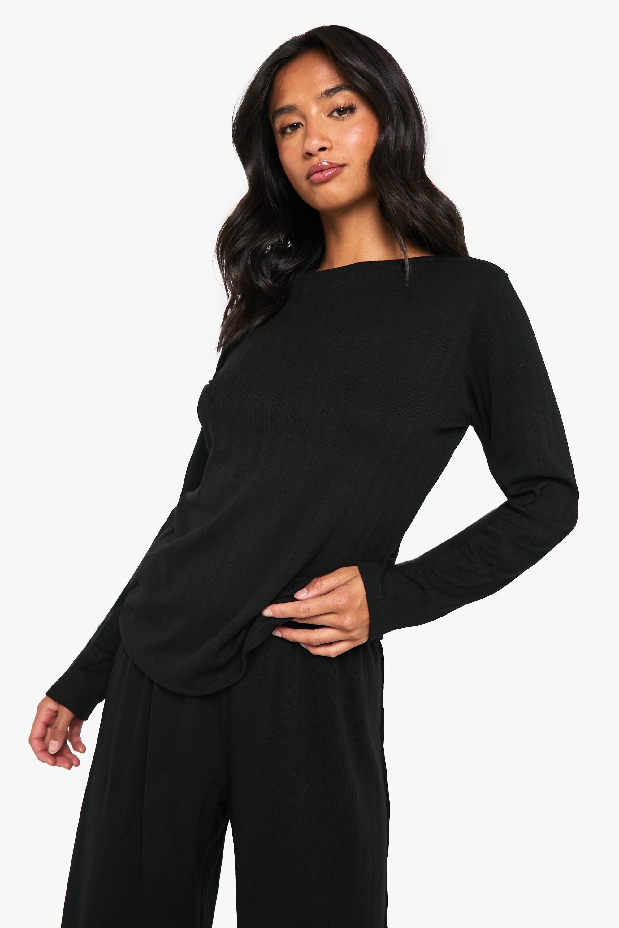 boohoo Ensemble pyjama : haut à manches longues Petite Pointelle et pantalon à jambes larges