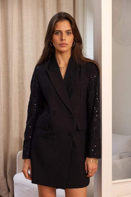 Zwarte blazer jurk met pailletten mouwen