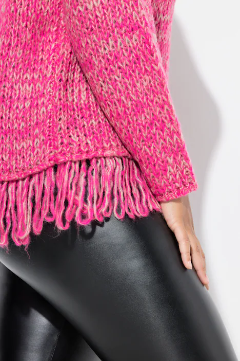 Pullover, Loose Fit, Fransen am Saum, neon berry