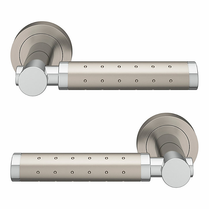 Ensemble poignée sur rosace rond à visser GoodHome Brigg effet chrome et nickel gris Ø50mm