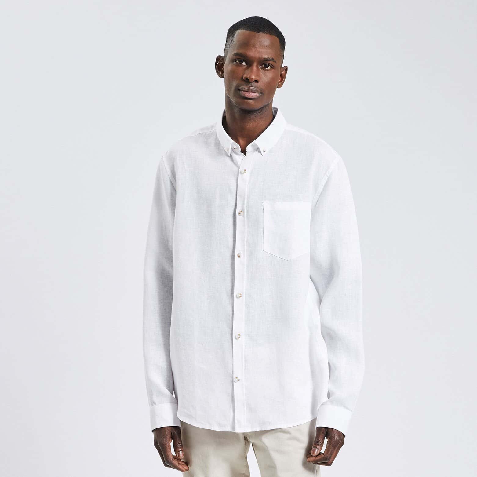 Chemise regular unie lin Blanc