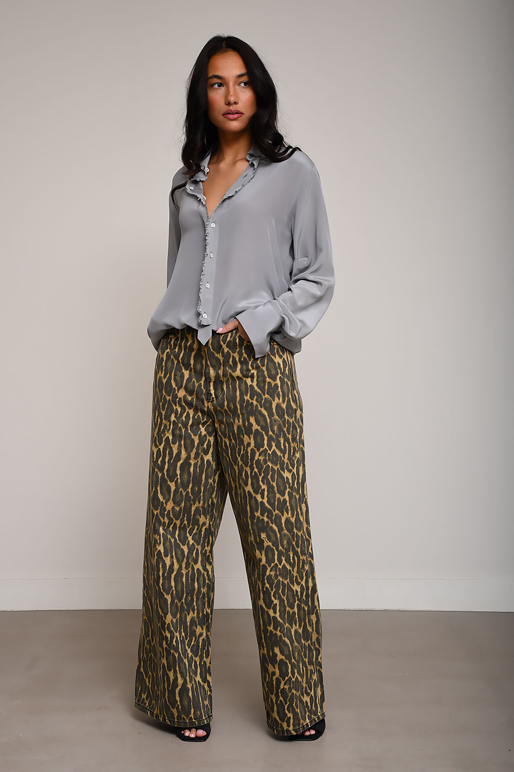 Leopard cotton baggy jeans