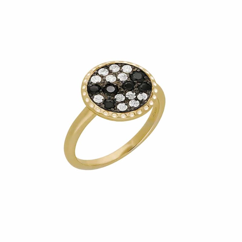 Bague Argent Doré Disque Sertie