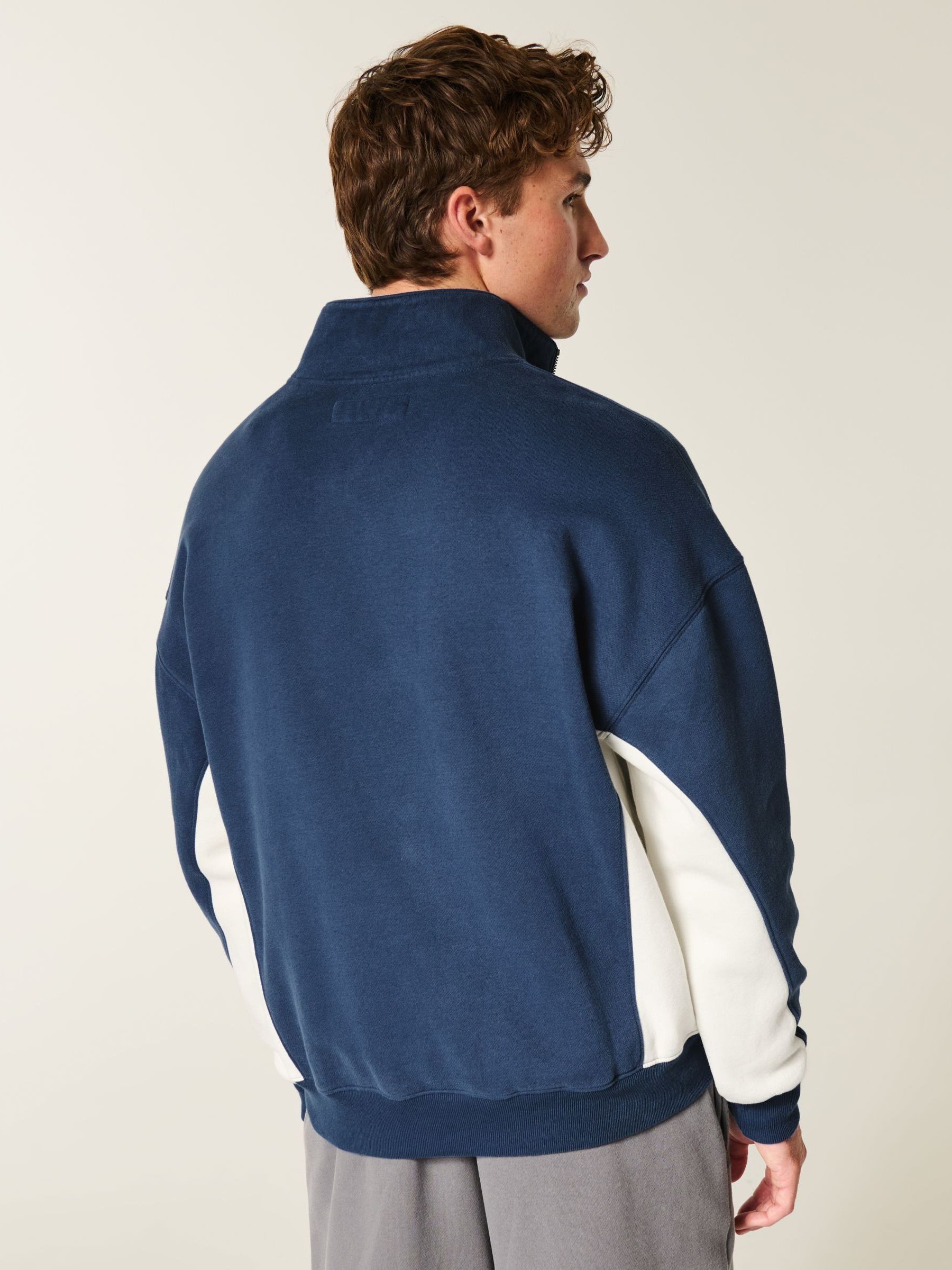 Hollister Blue Boxy Quarter Zip Logo Sweatshirt