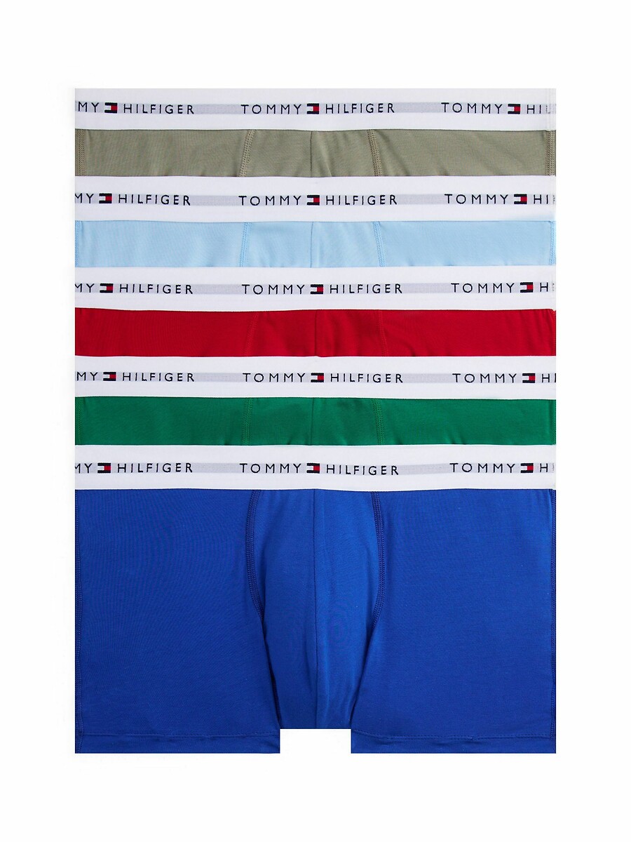 TOMMY HILFIGER<br>Conjunto de 5 cuecas boxer essenciais em algodão com a assinatura da marca.