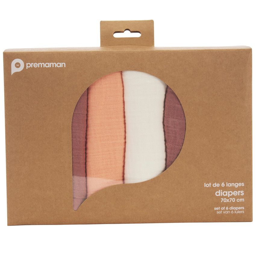 Lot de 6 langes en coton 70 x 70 cm - Rose