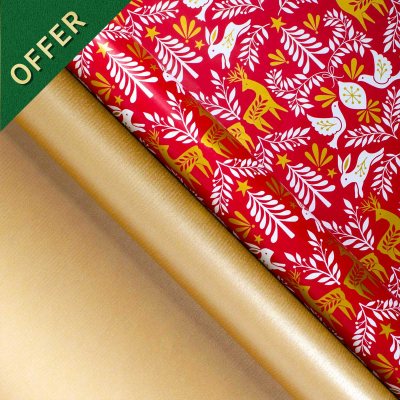 Red Scandi Rollwrap Pack X2 3M Rollwraps & 6 Gift Tags