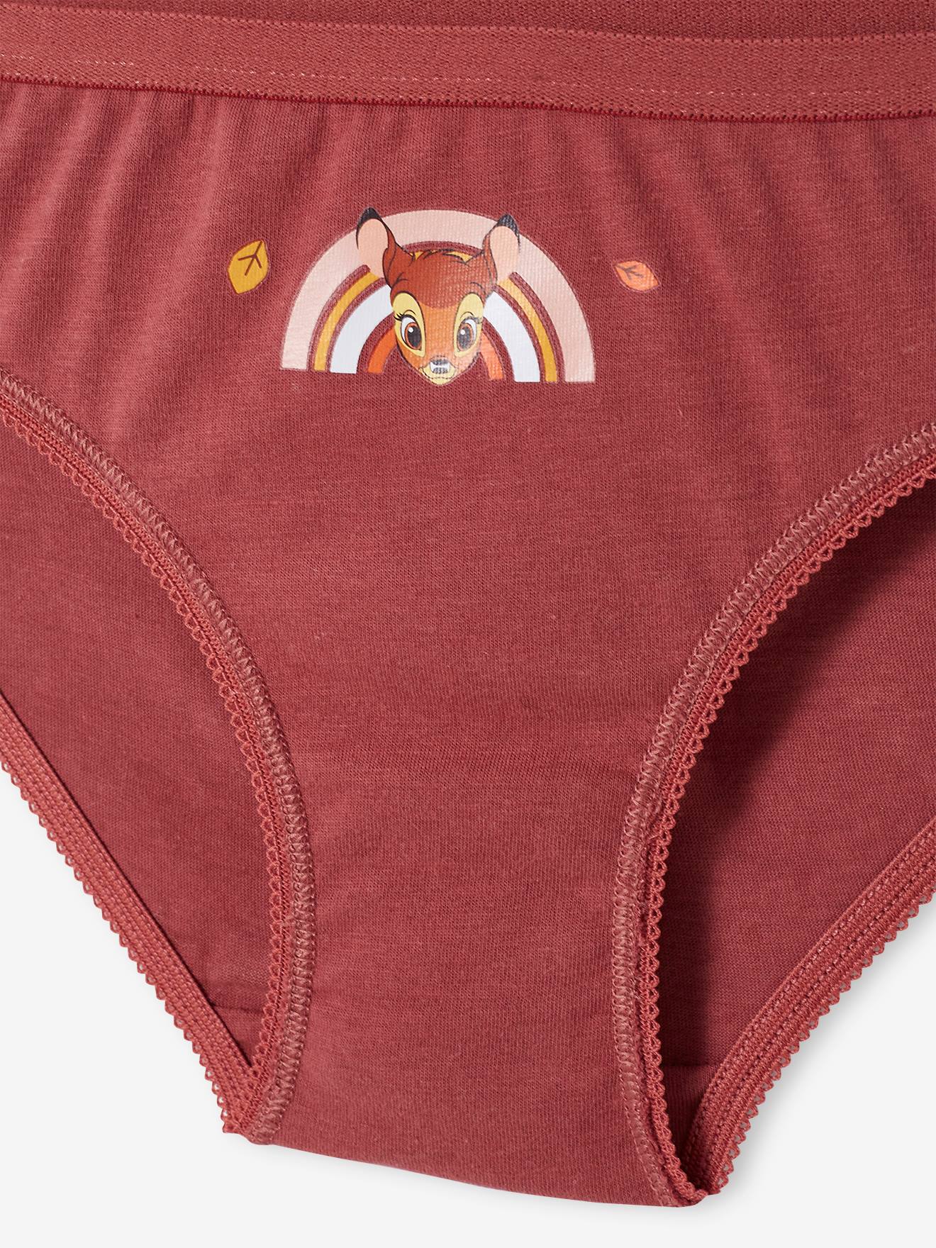 Pacote com 5 calcinhas lisas marrom-claras DS® Bambi com estampas.