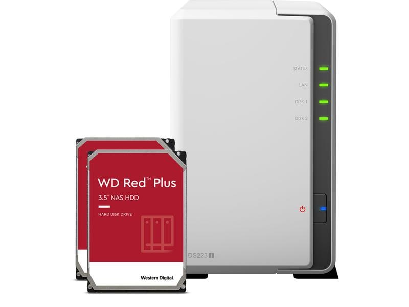 Synology NAS DS223j 2-bay WD Red Plus 8 TB NAS mit 2 Laufwerkschächten