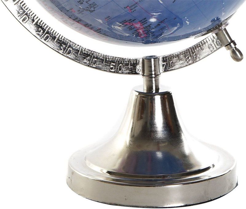 Decoratie wereldbol/globe blauw op aluminium voet/standaard 20 x 32 cm - Landen/contintenten topografie