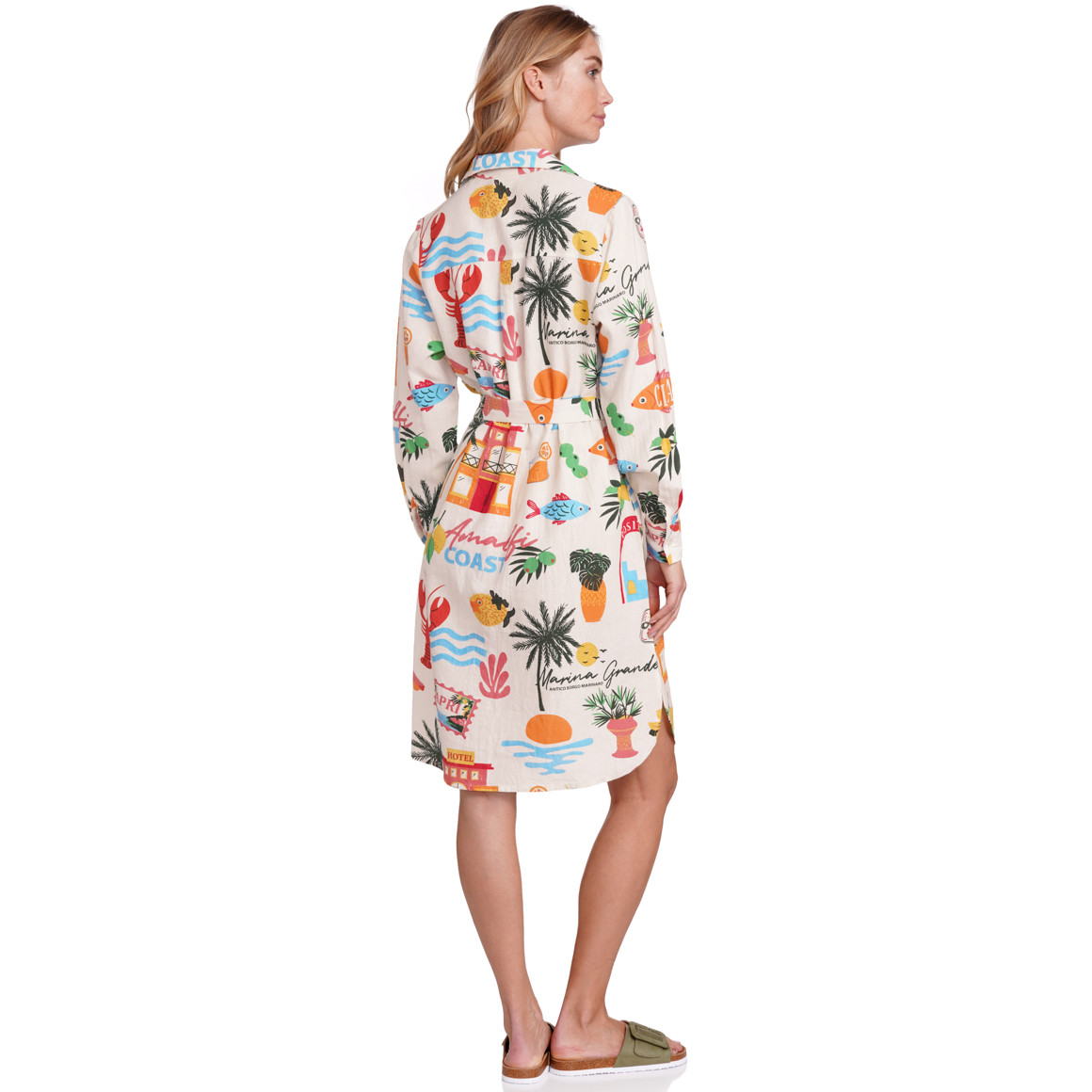 Jonas Nielsen Damen Leinen-Hemdkleid mit Urlaubs-Allover creme / bunt