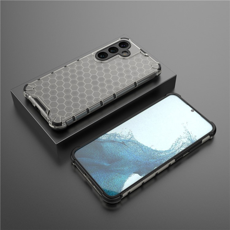 Samsung Galaxy S25  Plus Hybrid Hülle Air Cushion Fallschutz   Bumper im Waben Design - Schwarz (Transparent)