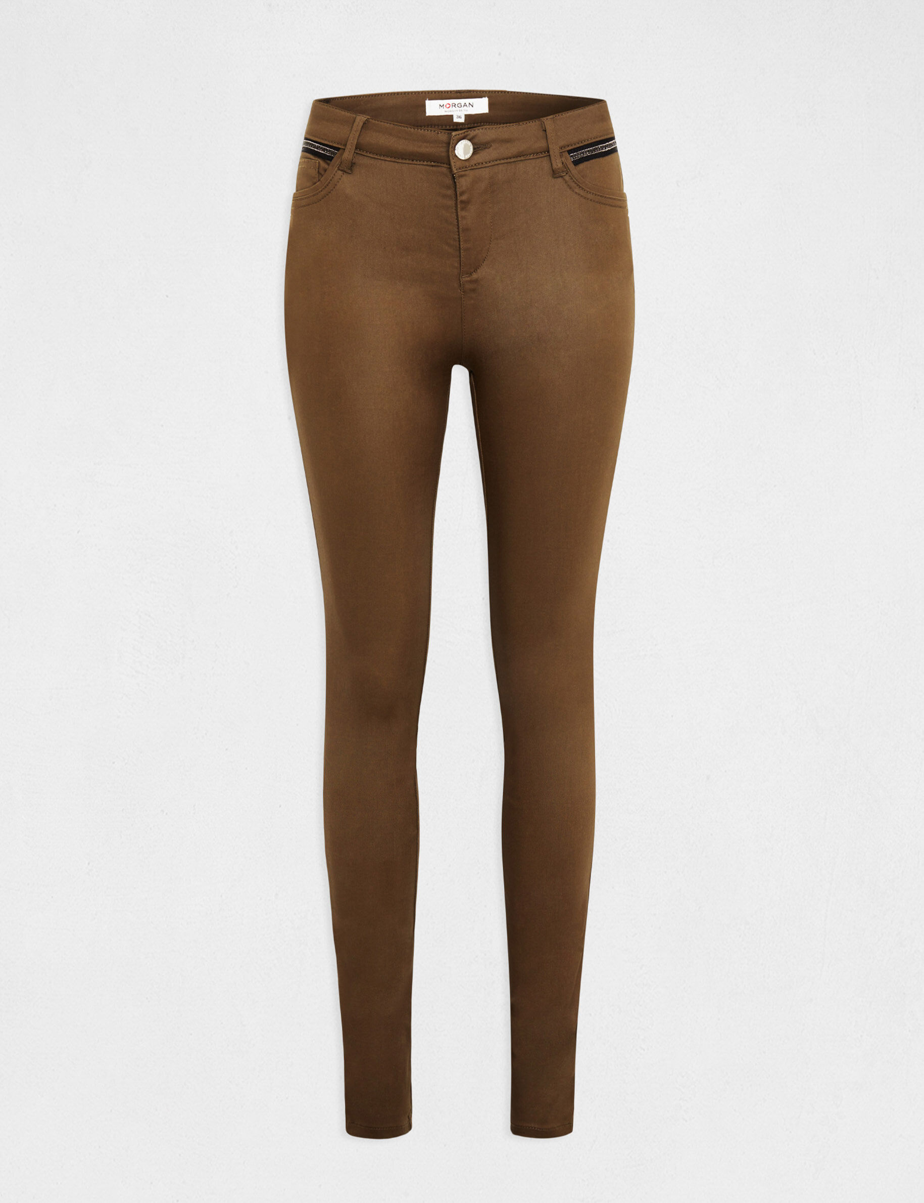 Pantalon skinny enduit à détails bijoux vert moyen femme - vert_moyen