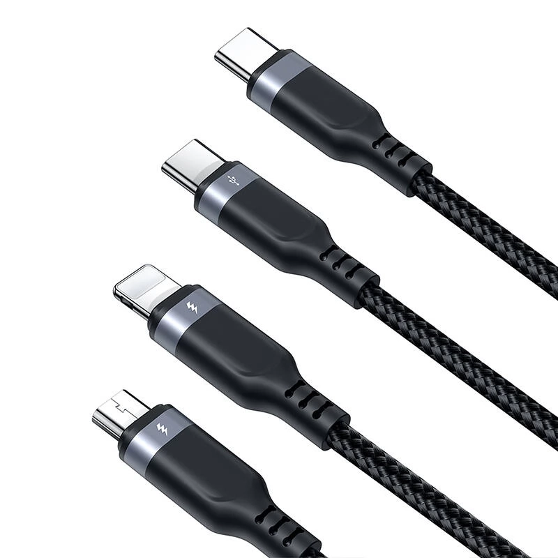 (1.2m) 3in1 USB A auf USB C / Lightning / Micro USB Ladekabel Datenkabel (S-A18) - Schwarz
