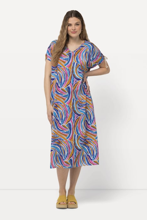 Jersey-Midikleid, A-Linie, V-Ausschnitt, Halbarm