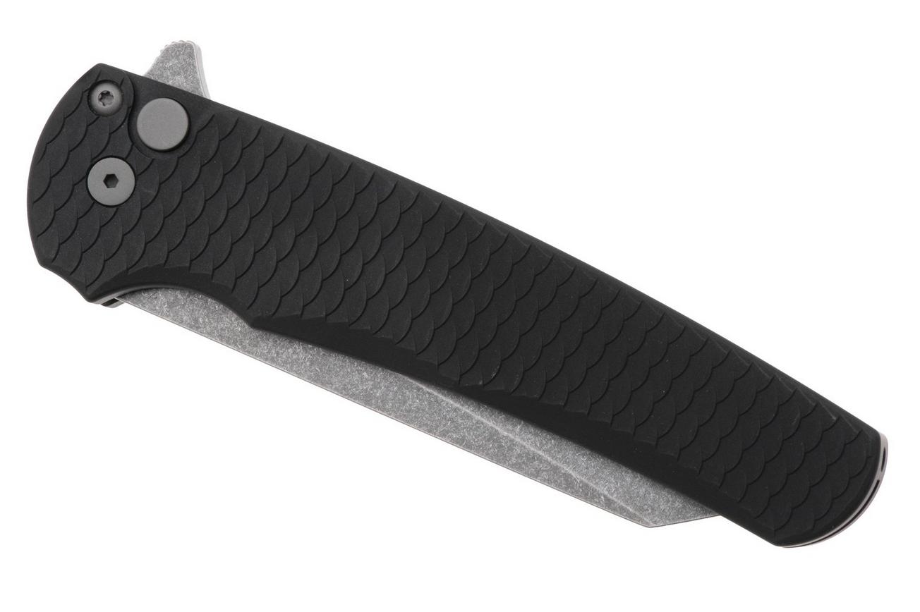 Pro-Tech Malibu 5435-AW, Black Acid Wash CPM MagnaCut Reverse Tanto, Black Aluminum Dragon Scale zakmes