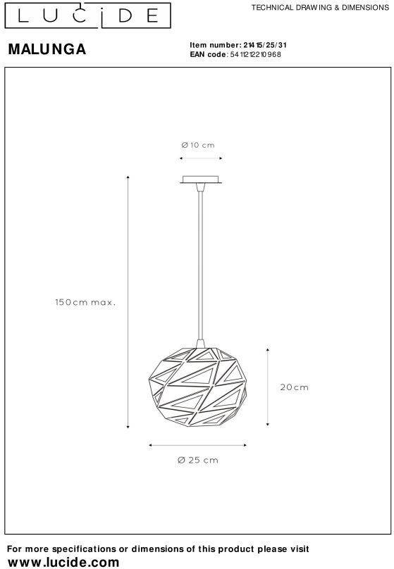 Lucide   Malunga Hanglamp