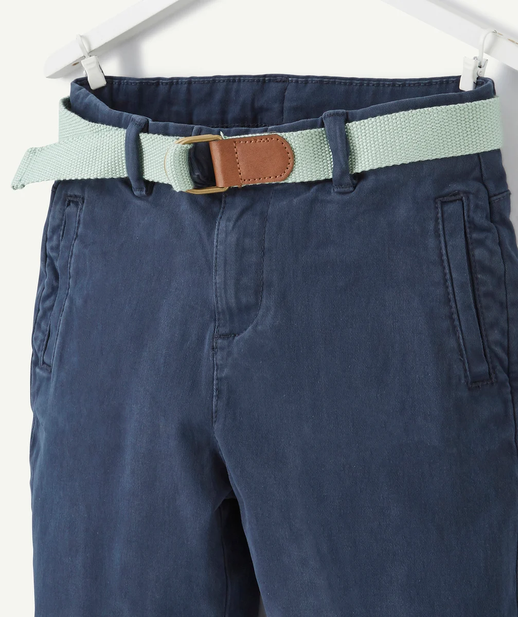 BERMUDA GARÇON BLEU MARINE AVEC CEINTURE VERT MENTHE
