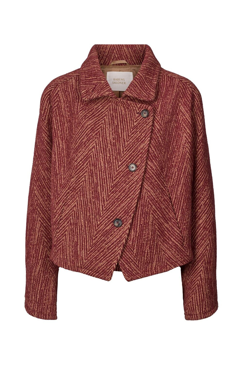 Rabens Saloner  Lunna Herringbone uldjakke - Burgundy combo