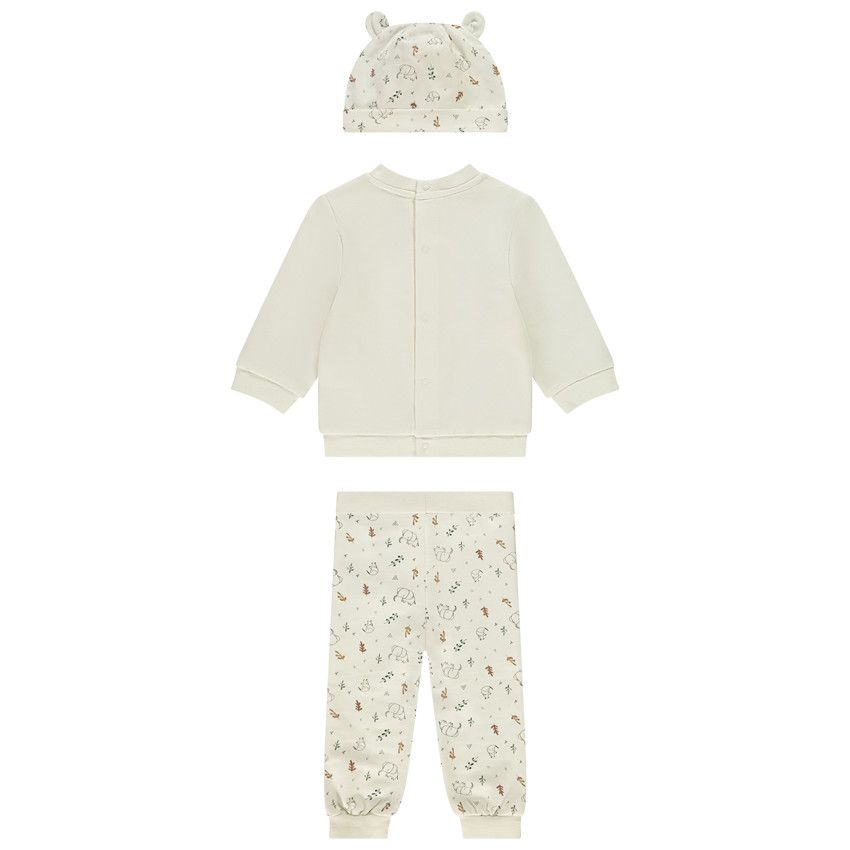 Ensemble 3 pièces motifs éléphant pour bébé garçon - Ecru