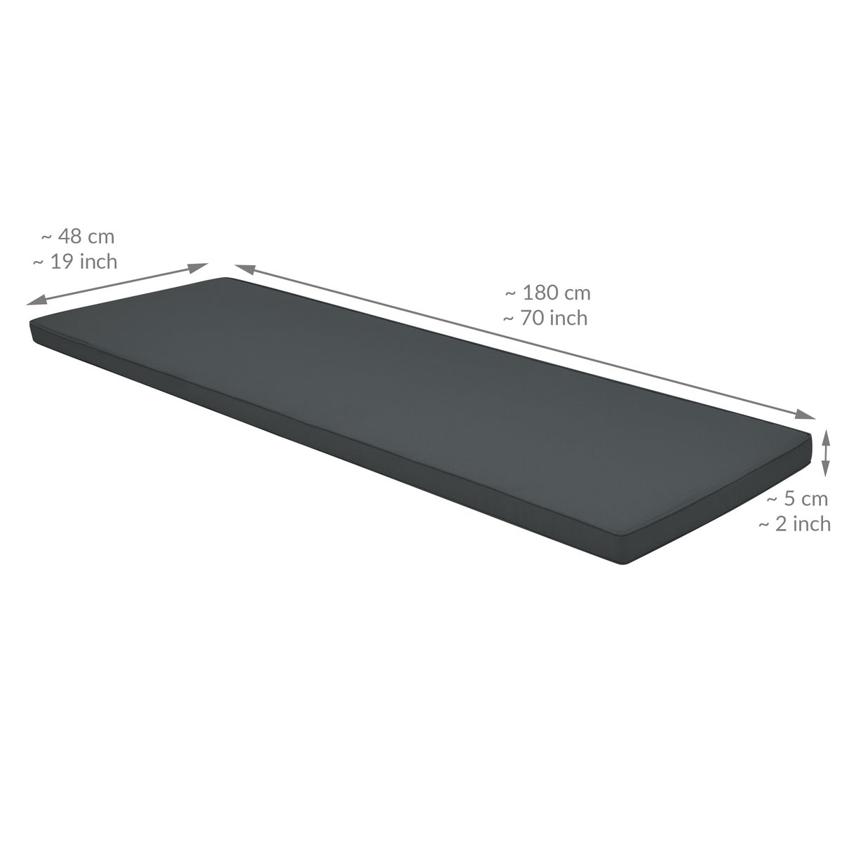 Beautissu Base BK bankkussen 180x48x5cm Grafietgrijs