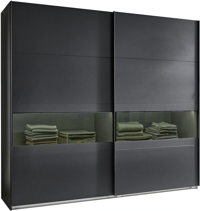 Wimex Schwebetürenschrank »Easy Plus, Kleiderschrank Made in Germany« mit Glaseinsatz/ Rauchglas, viele Breiten zur Auswahl, schwarze Griffe