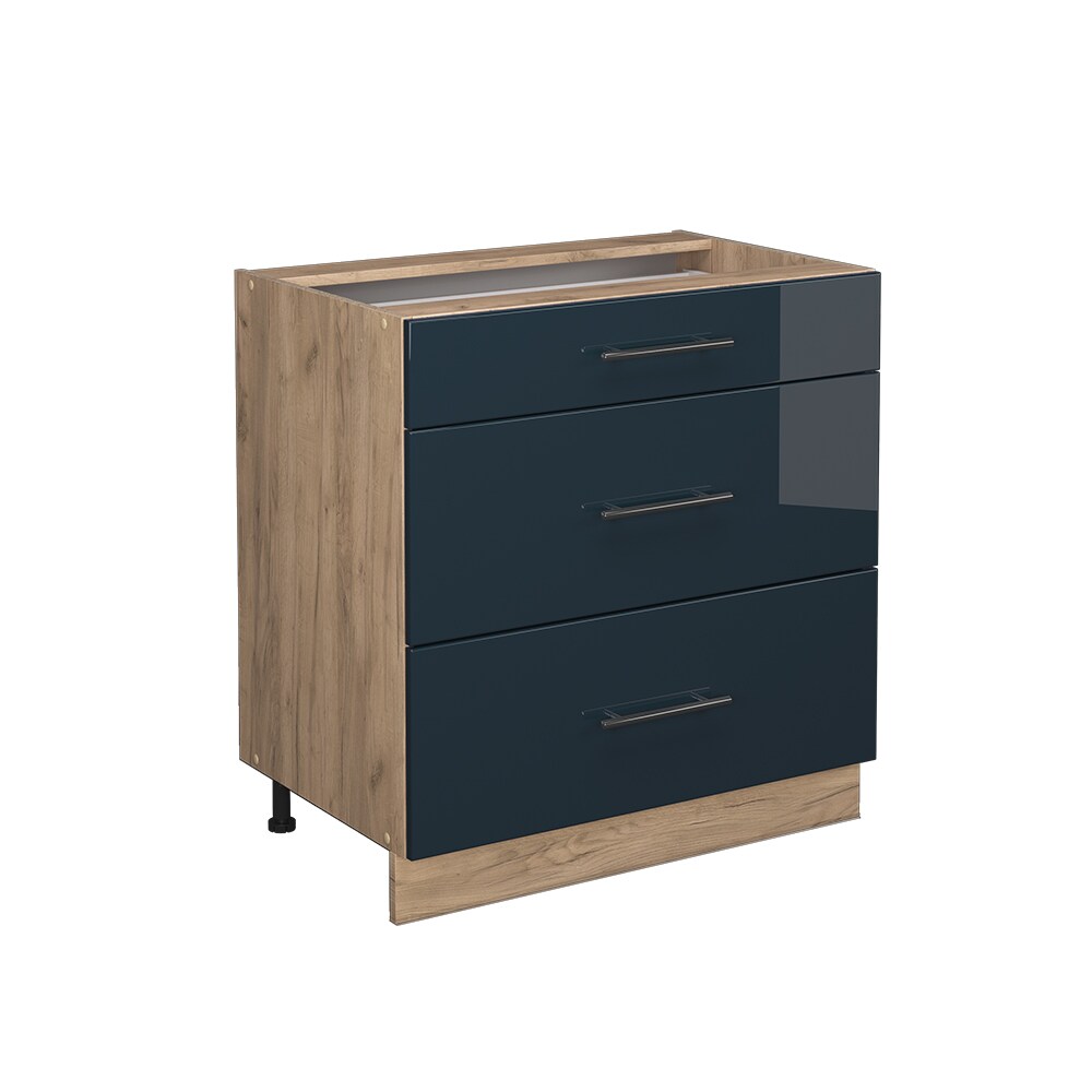 Vicco Schubladenunterschrank Fame-Line Eiche Dunkelblau Hochglanz 80 cm mit Arbeitsplatte Anthrazit