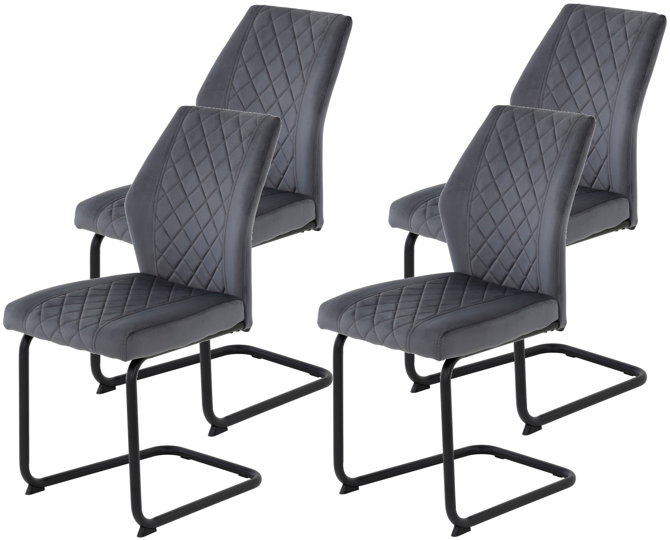 HELA Freischwinger »Freischwinger DALLAS 140kg belastbar, mit Rautensteppung« (Set) 4 Stk.Esszimmerstuhl, Rücken und Sitz ergonomisch gepolstert