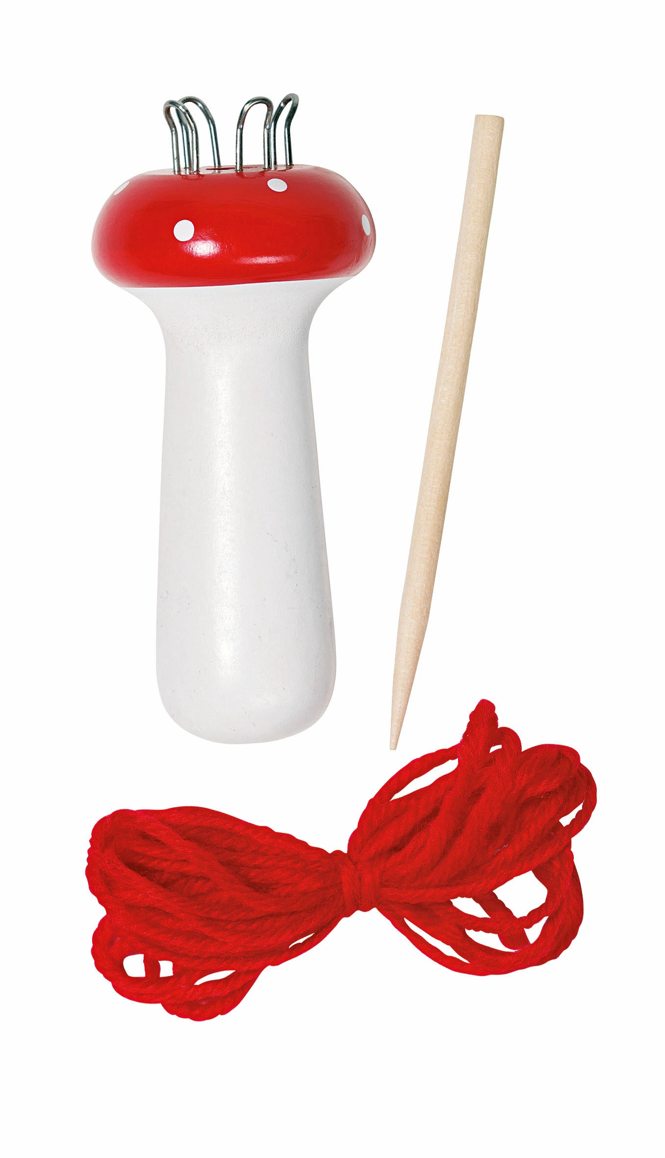 Bastel-Set STRICKPILZ aus Holz in rot/weiß