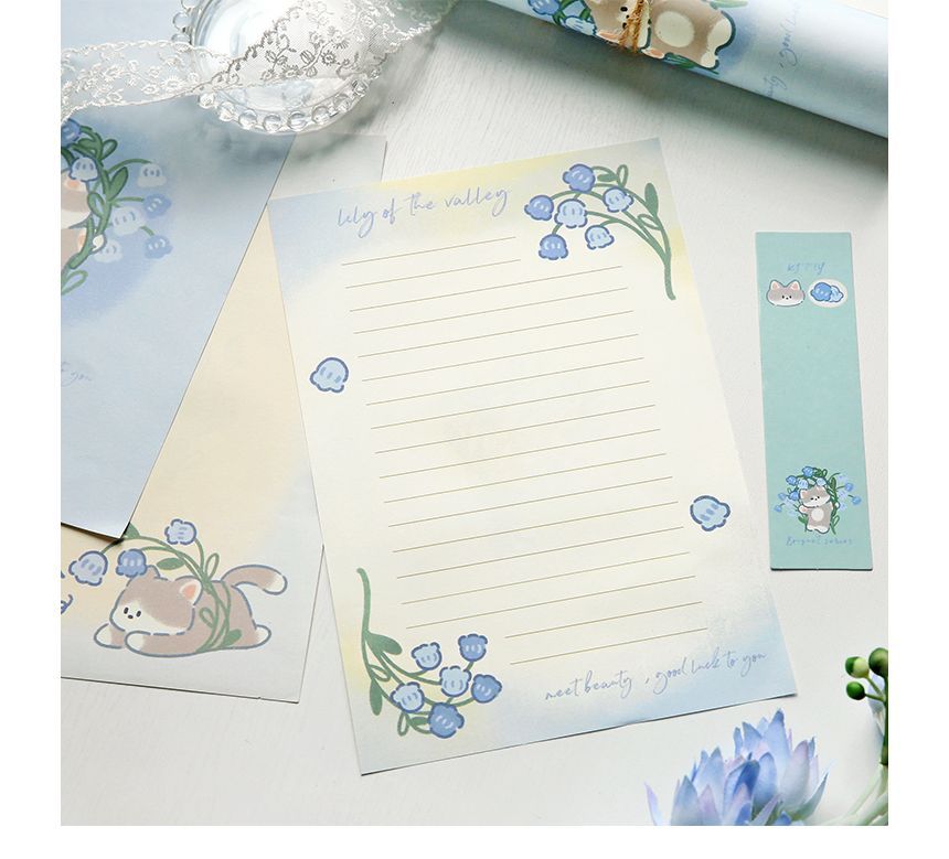 Schattige essentials - Set: Cartoon Print Envelop + Briefpapier + Bladwijzer + Sticker (verschillende ontwerpen)