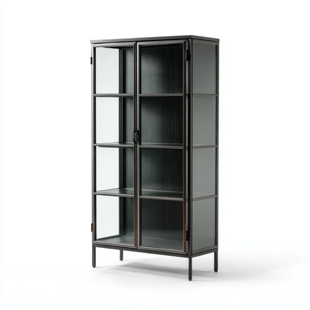 Vitrine Metall Glas 100x40x200 cm - Schwarz - Industrielles Design